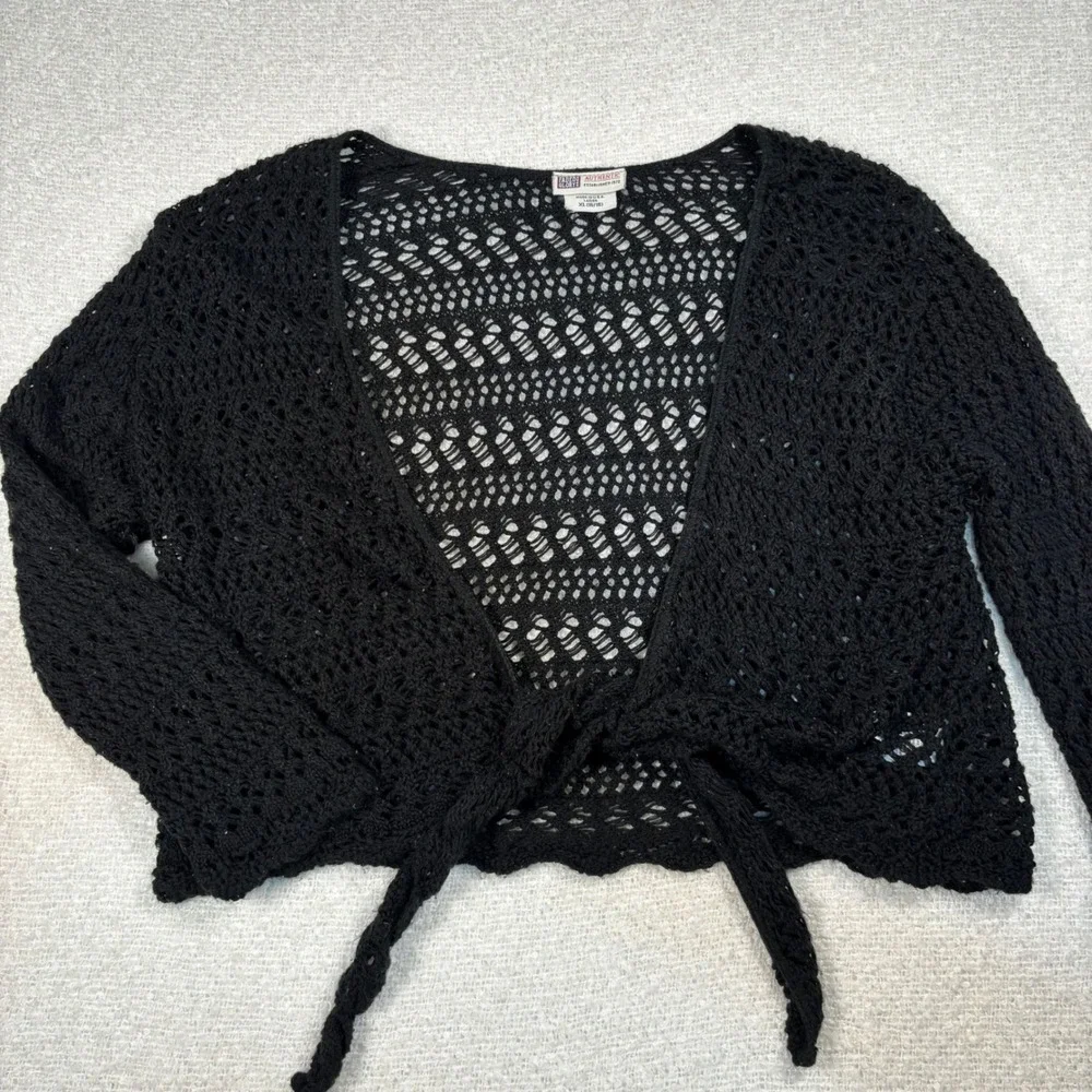 vintage 90s faded glory black open knit cardigan whimsygoth grunge fairy Y2K - Picture 2 of 6